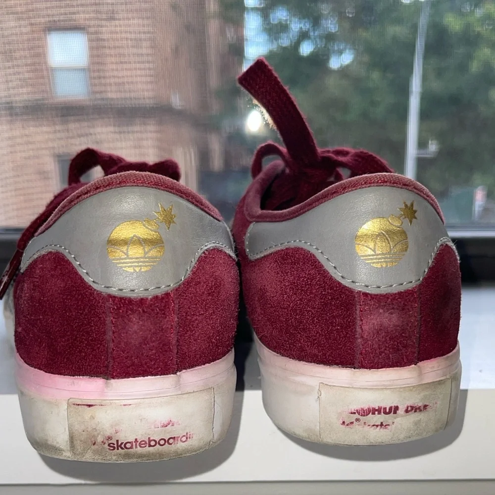 The Hundreds x Adidas “Striker” Skateboarding Sneakers in Burgundy and Gray
